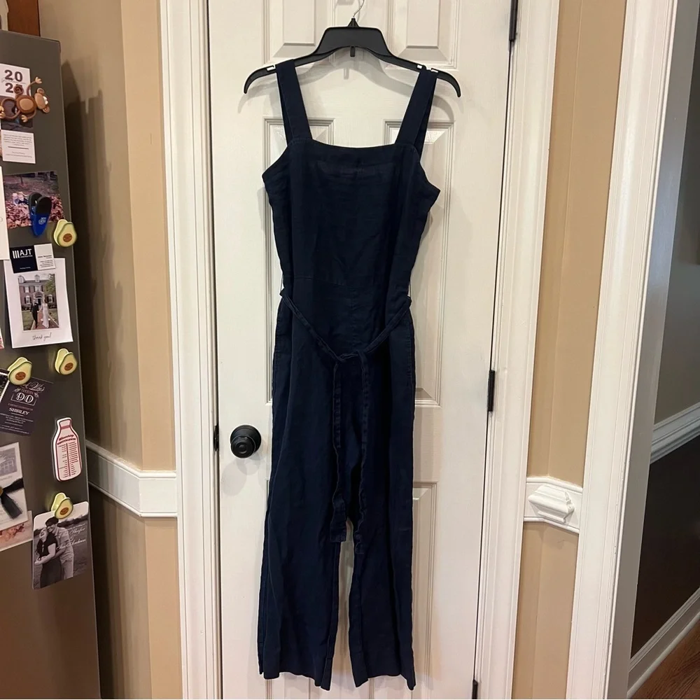 Like New Quince 100% European Linen Square Neck Jumpsuit Deep Navy Small